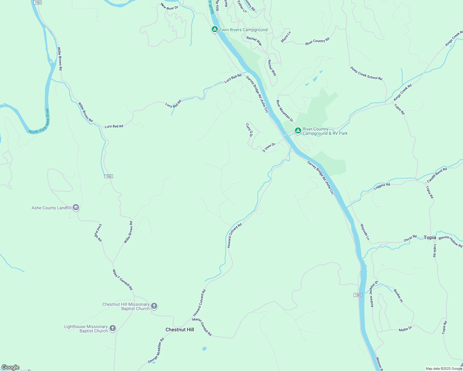 map of restaurants, bars, coffee shops, grocery stores, and more near Keenan Lafate Lane in Ashe County