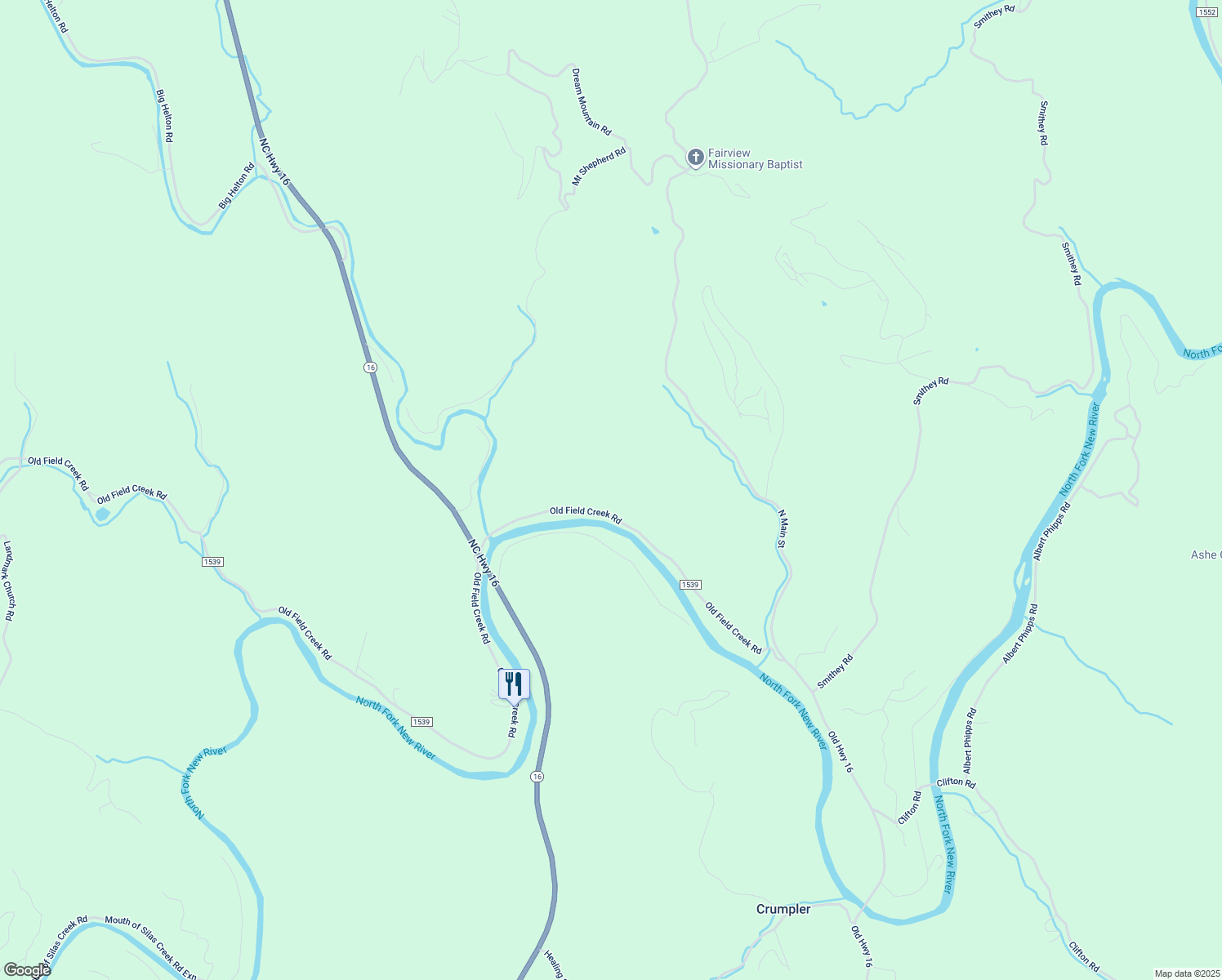 map of restaurants, bars, coffee shops, grocery stores, and more near 846 Old Field Creek Road in Grassy Creek