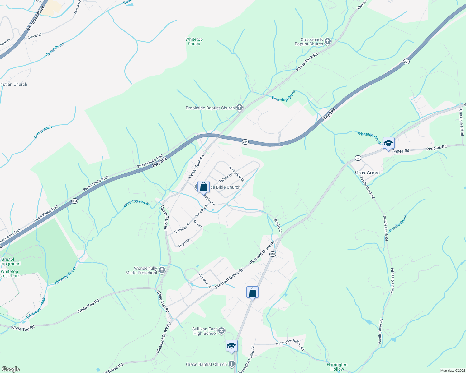 map of restaurants, bars, coffee shops, grocery stores, and more near 342 Mayfield Drive in Bristol