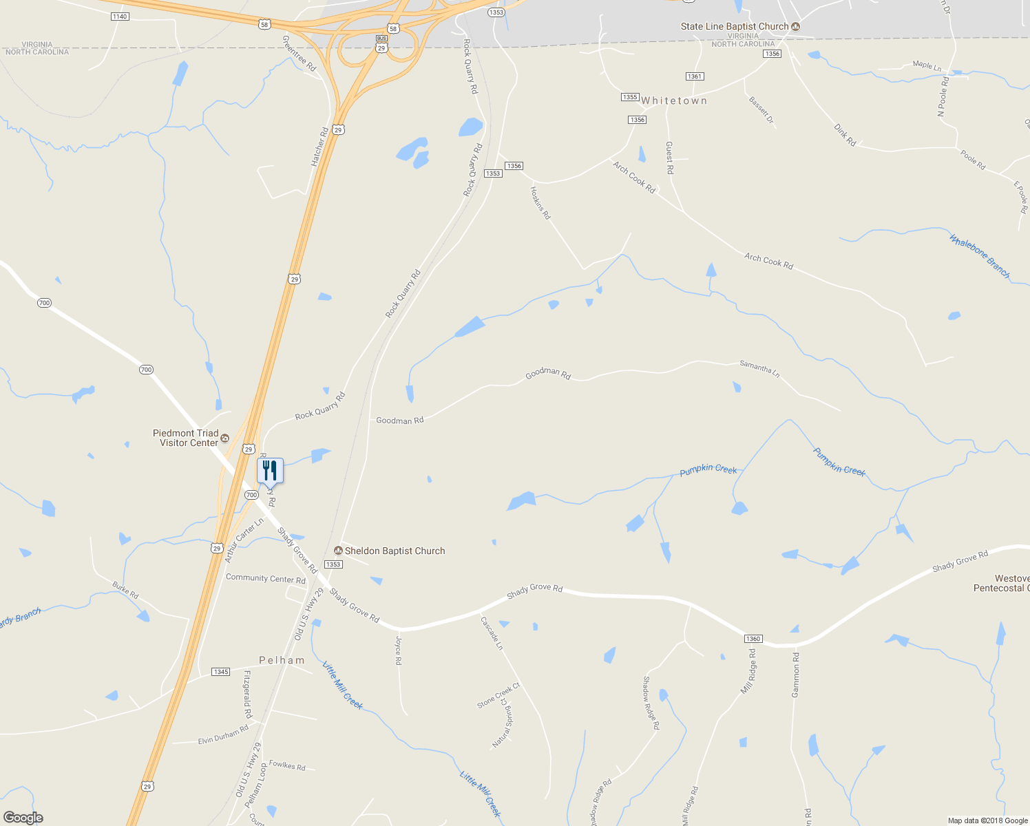 map of restaurants, bars, coffee shops, grocery stores, and more near 518 Goodman Road in Pelham