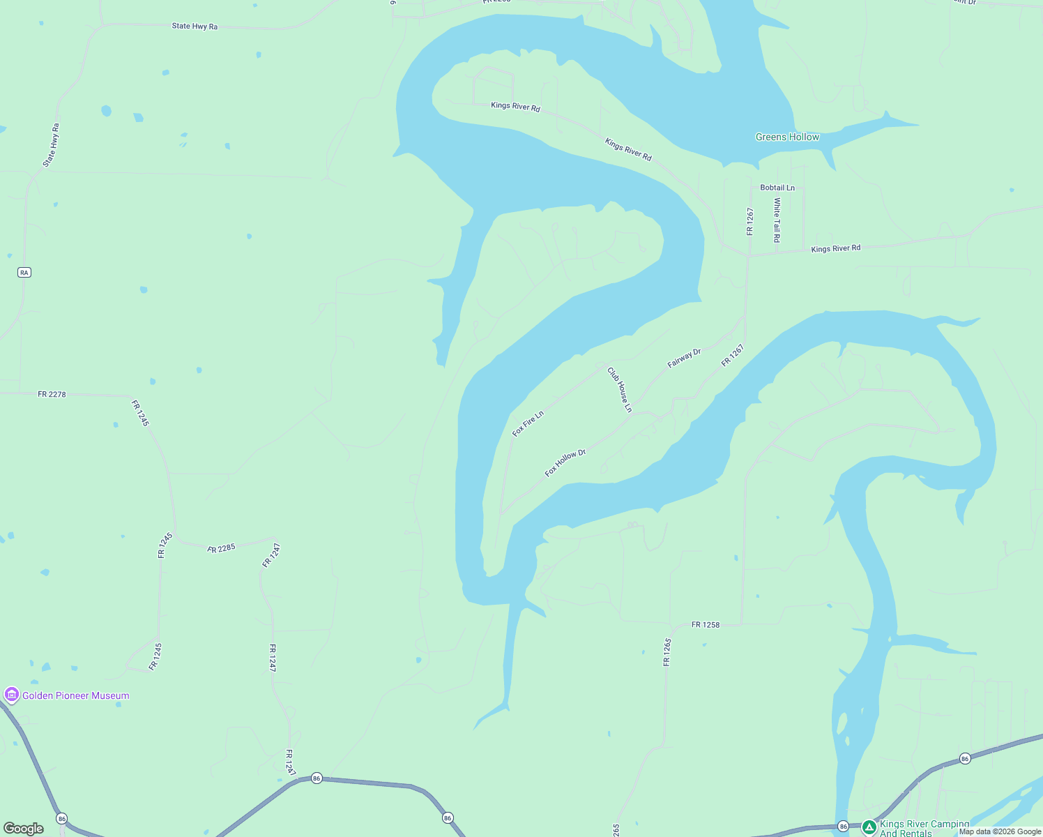 map of restaurants, bars, coffee shops, grocery stores, and more near Fox Fire Lane in Shell Knob