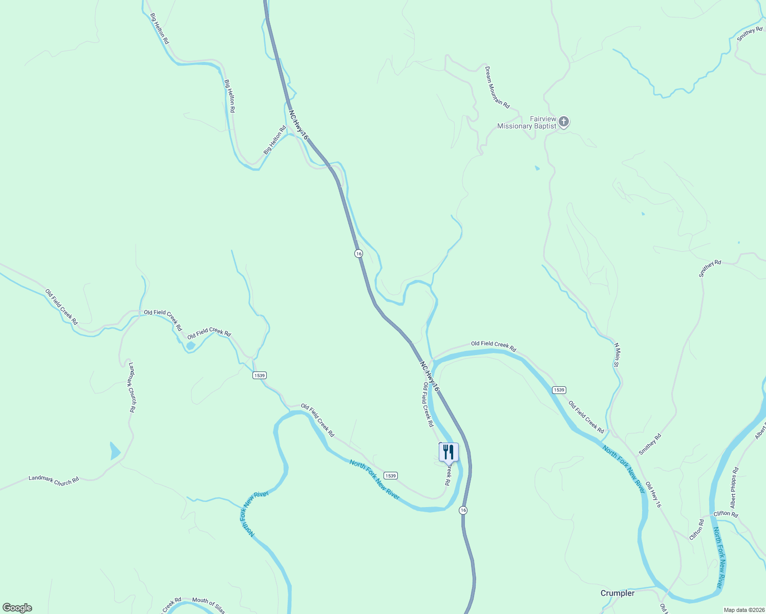 map of restaurants, bars, coffee shops, grocery stores, and more near 8652 Highway 16 in Grassy Creek