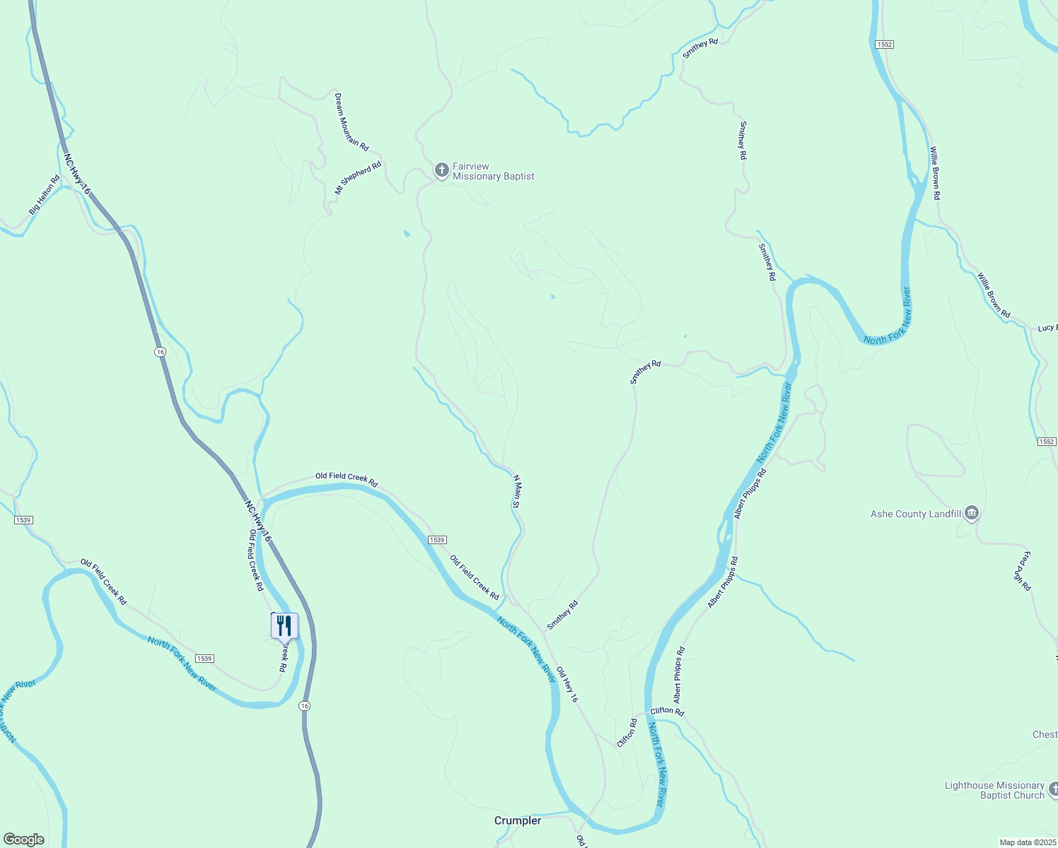 map of restaurants, bars, coffee shops, grocery stores, and more near 288 Dale Blevins Road in Grassy Creek