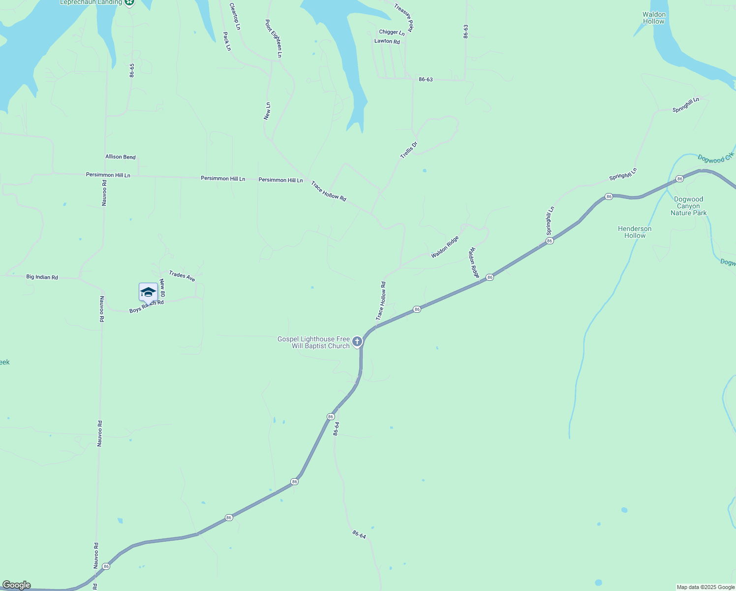 map of restaurants, bars, coffee shops, grocery stores, and more near 155 Trace Hollow Road in Lampe