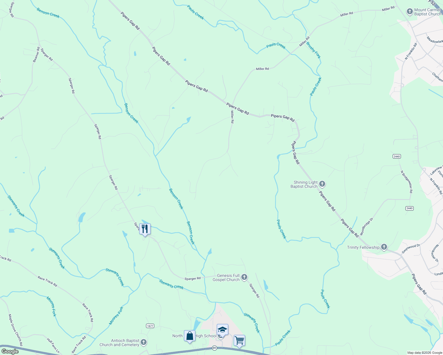map of restaurants, bars, coffee shops, grocery stores, and more near 169 Cedar Trail in Mount Airy