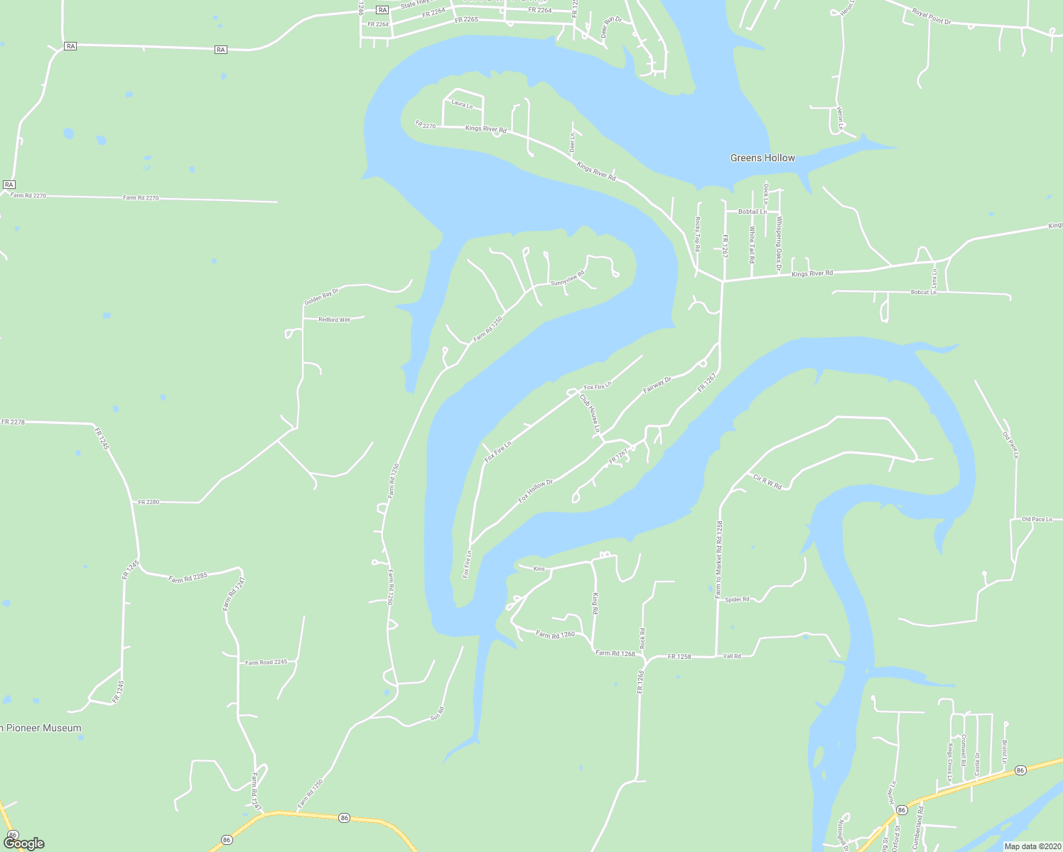 map of restaurants, bars, coffee shops, grocery stores, and more near Fox Fire Lane in Shell Knob
