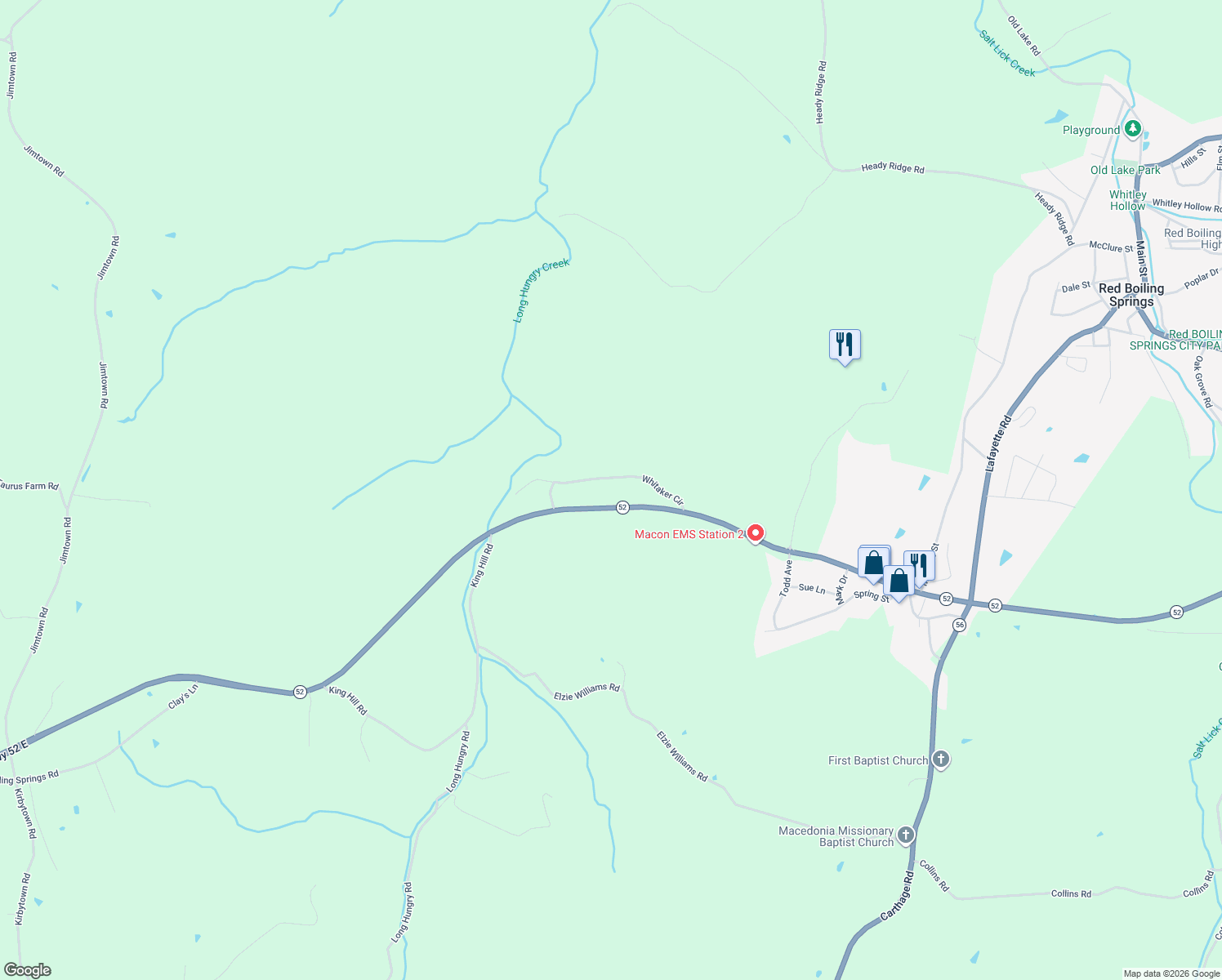 map of restaurants, bars, coffee shops, grocery stores, and more near 2252 Lafayette Rd in Red Boiling Springs