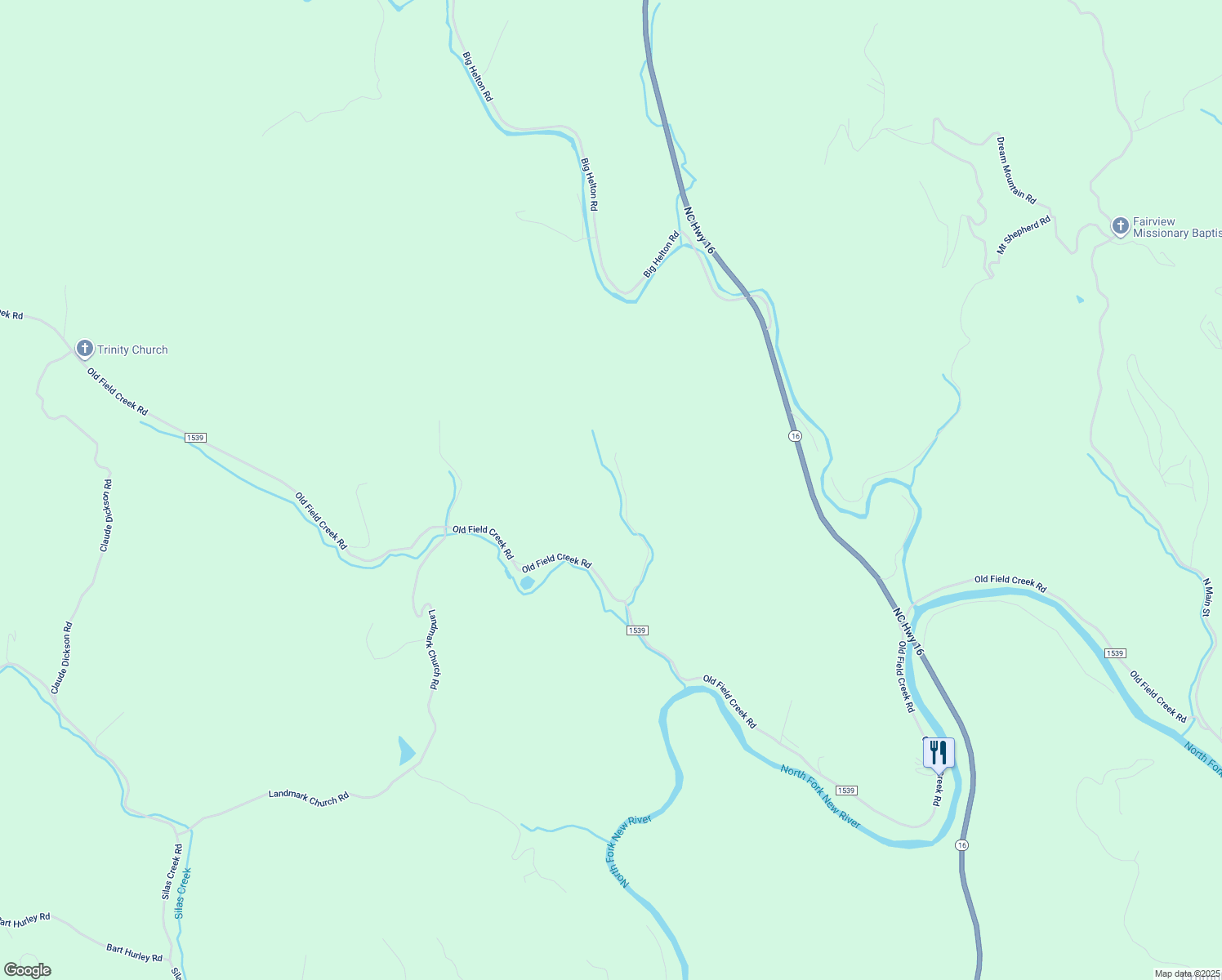 map of restaurants, bars, coffee shops, grocery stores, and more near 637 Low Notch Road in Grassy Creek