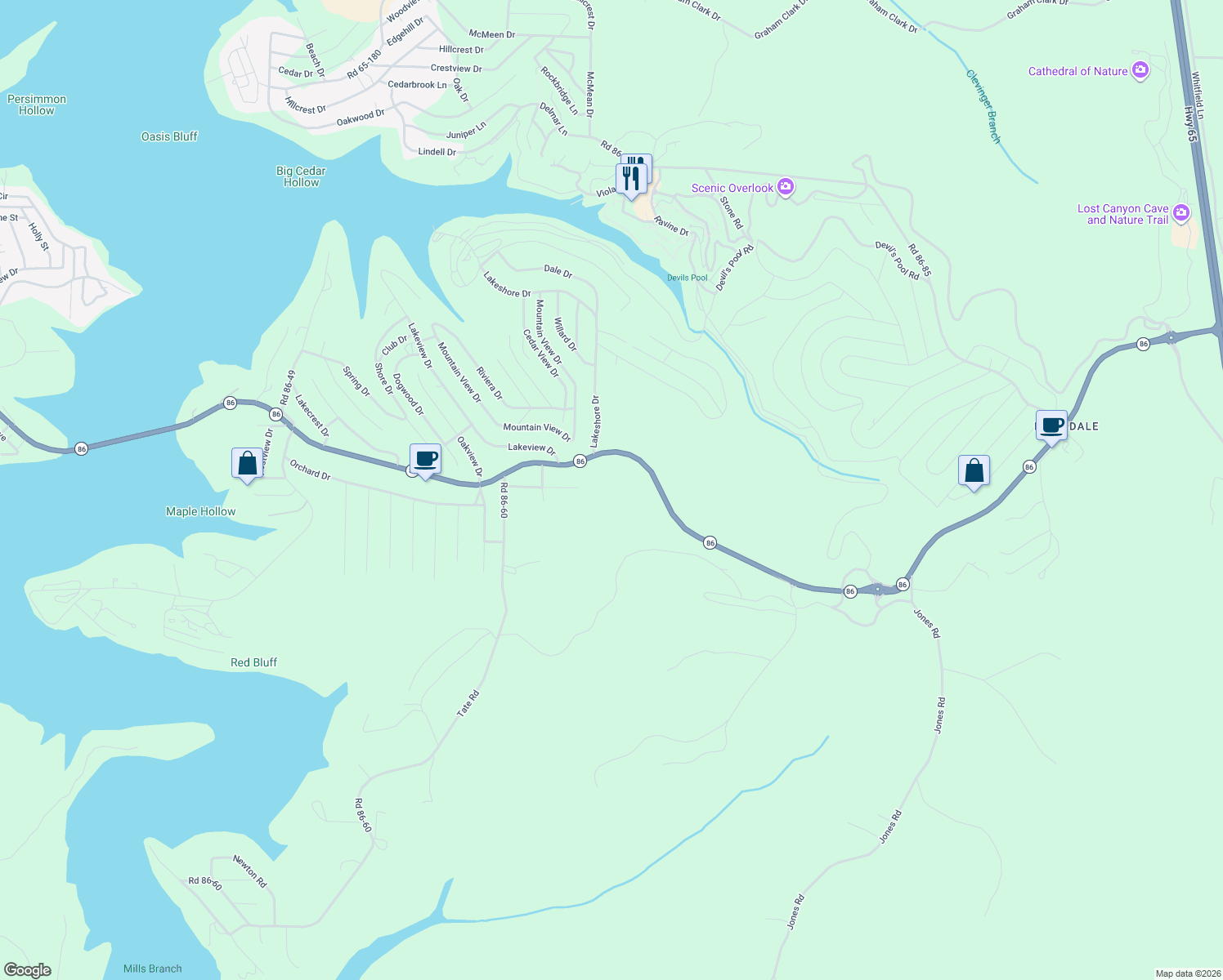 map of restaurants, bars, coffee shops, grocery stores, and more near in Taney County