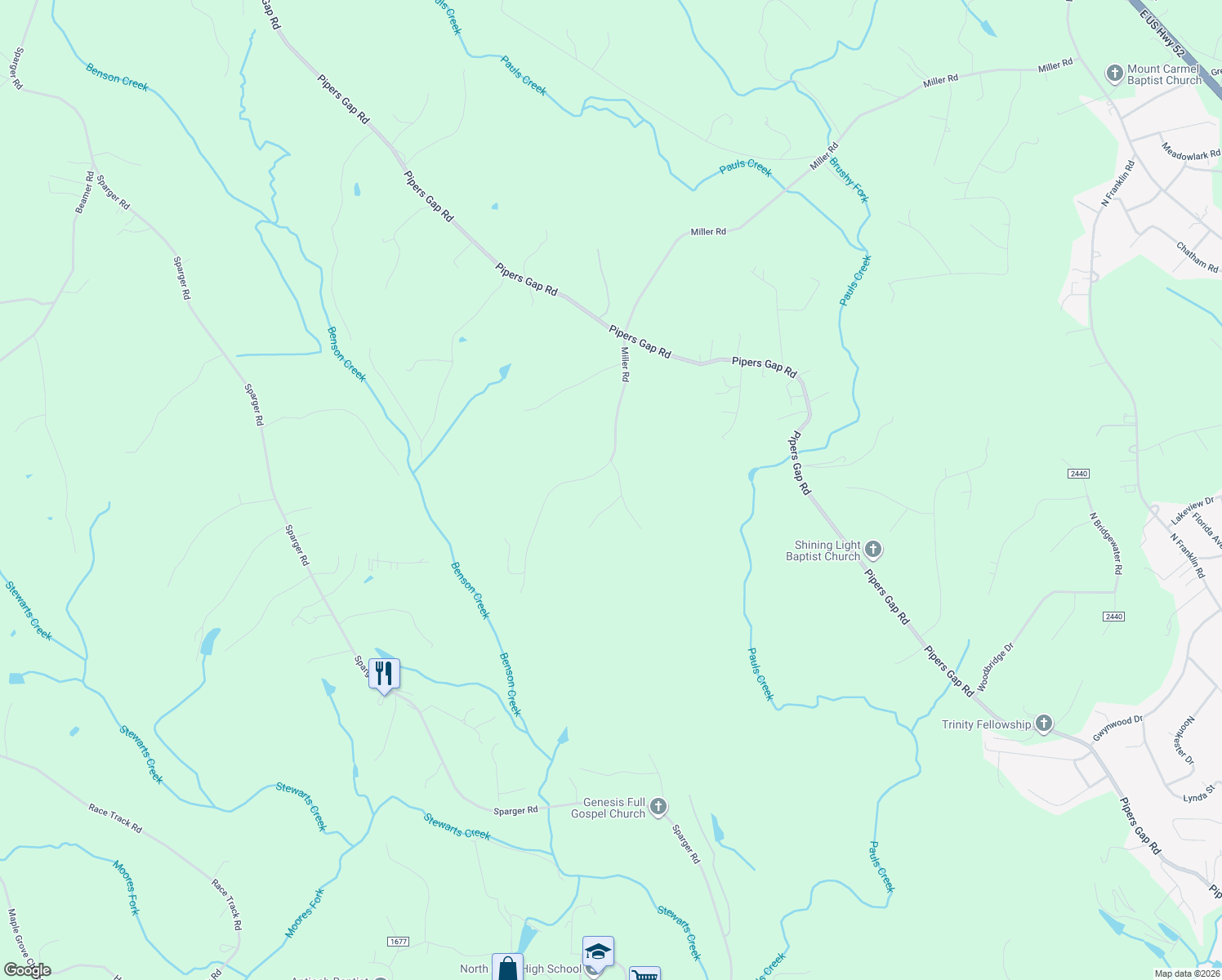 map of restaurants, bars, coffee shops, grocery stores, and more near 123 Cedar Trail in Mount Airy
