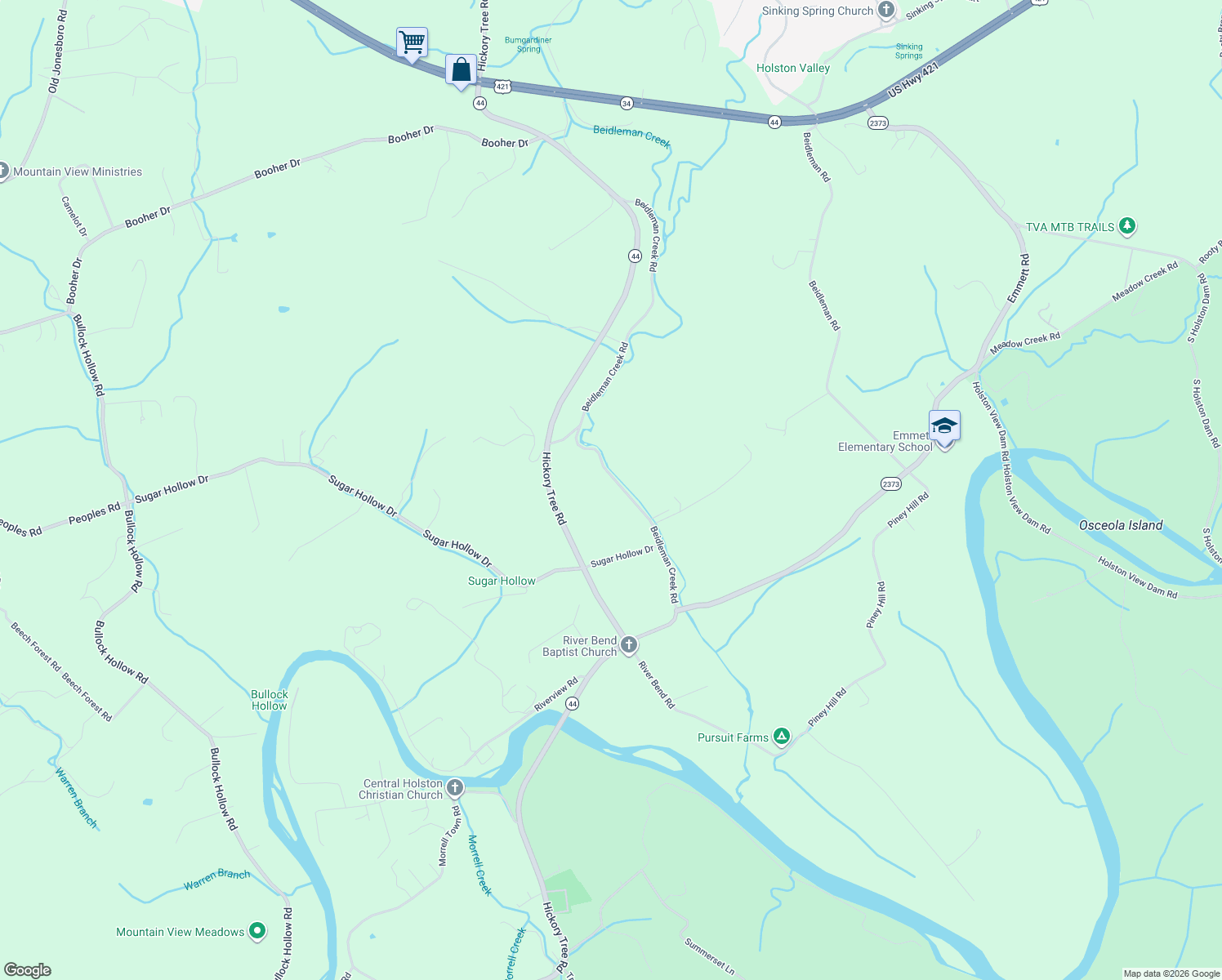 map of restaurants, bars, coffee shops, grocery stores, and more near 712 Beidleman Creek Road in Bristol