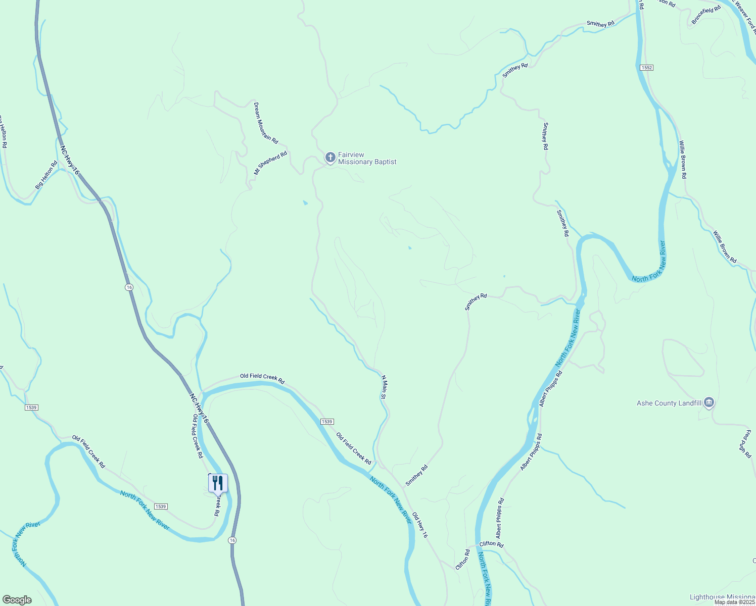 map of restaurants, bars, coffee shops, grocery stores, and more near 487 Dale Blevins Road in Grassy Creek