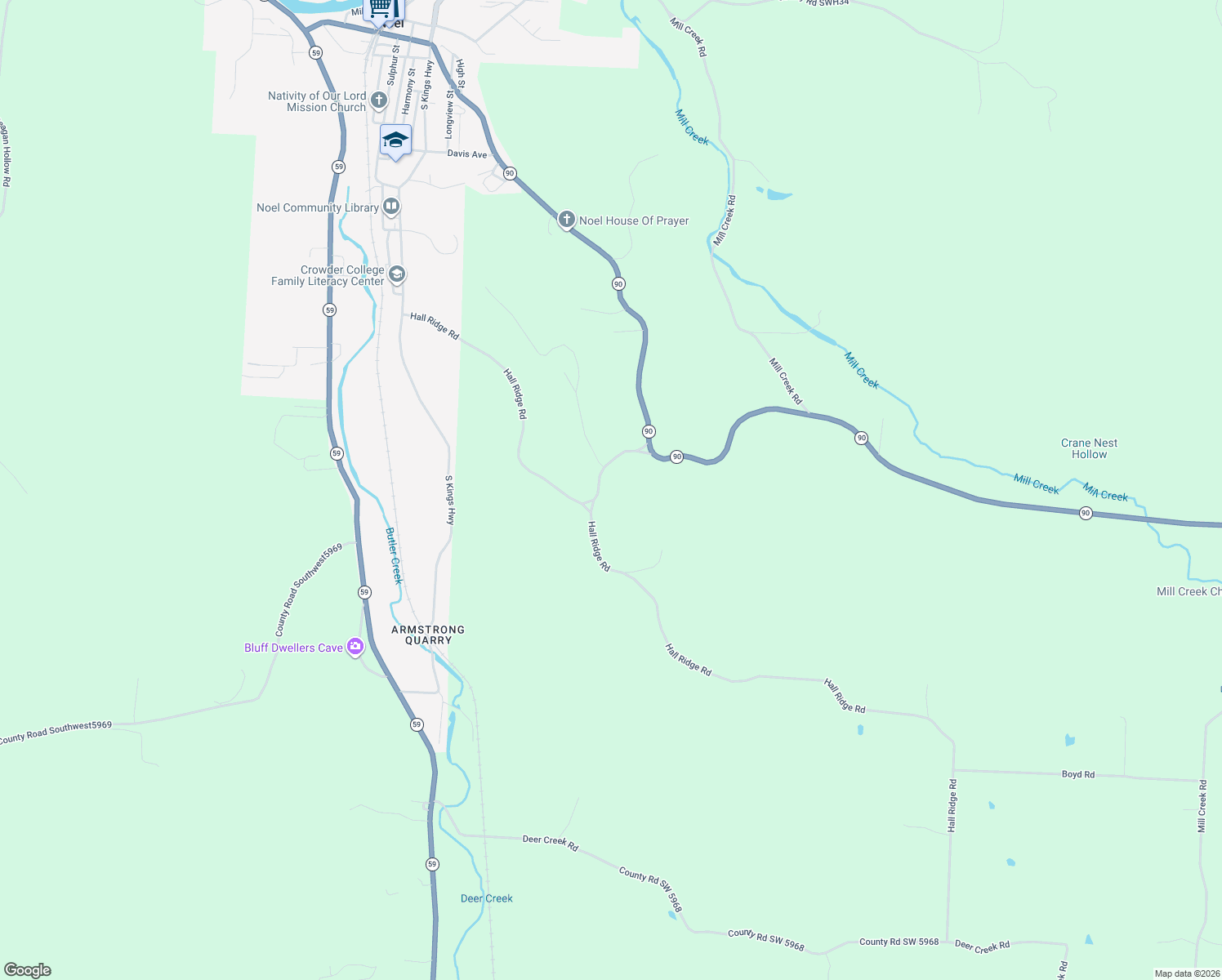 map of restaurants, bars, coffee shops, grocery stores, and more near 116 Old Pine Trail in Noel