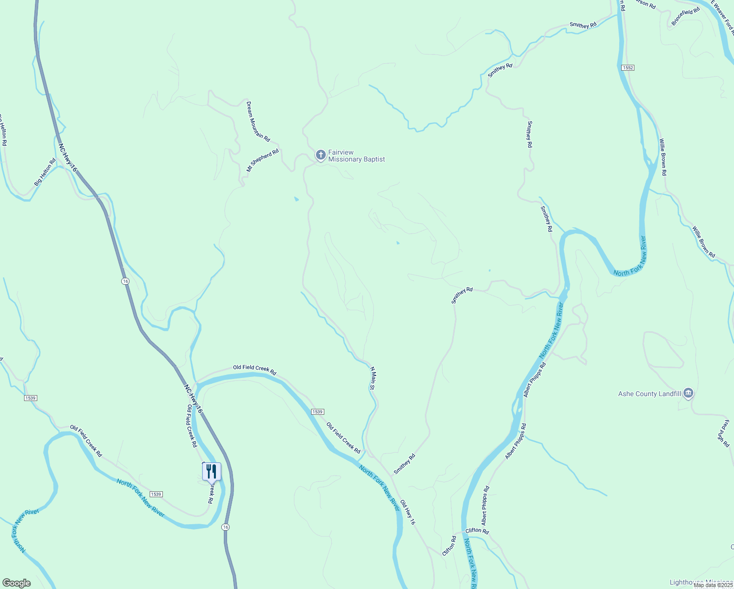map of restaurants, bars, coffee shops, grocery stores, and more near 487 Dale Blevins Road in Grassy Creek