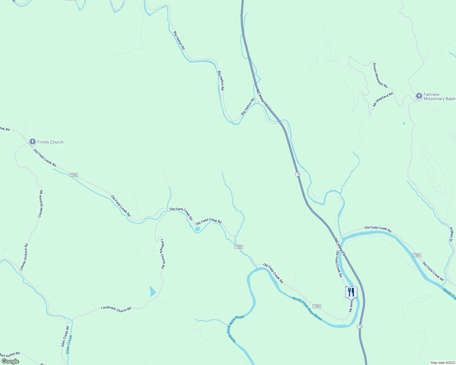 map of restaurants, bars, coffee shops, grocery stores, and more near 637 Low Notch Road in Grassy Creek