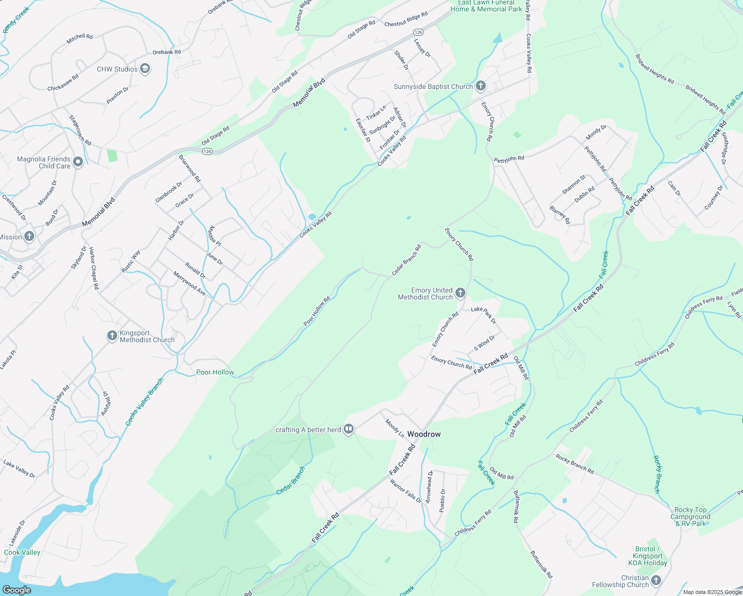 map of restaurants, bars, coffee shops, grocery stores, and more near 777 Cedar Branch Road in Kingsport