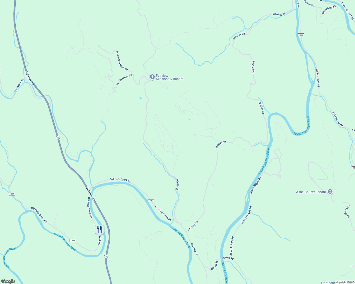 map of restaurants, bars, coffee shops, grocery stores, and more near 480 Dale Blevins Road in Grassy Creek