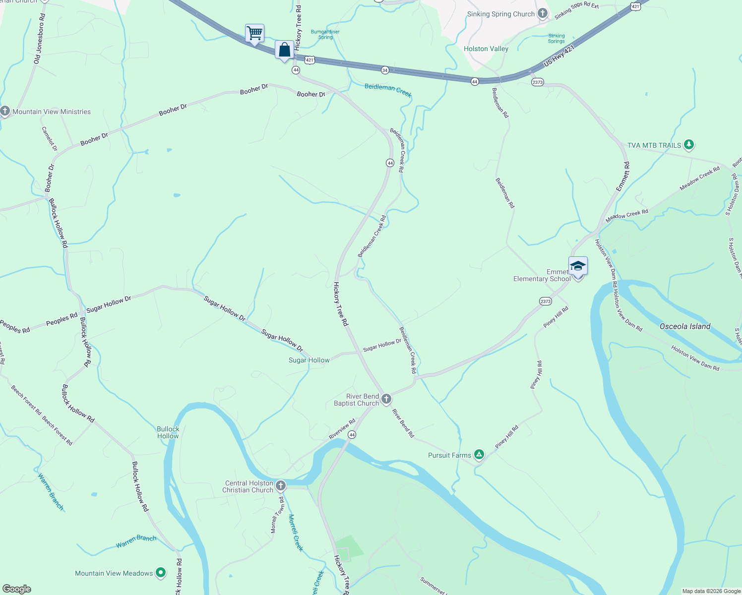 map of restaurants, bars, coffee shops, grocery stores, and more near 712 Beidleman Creek Road in Bristol