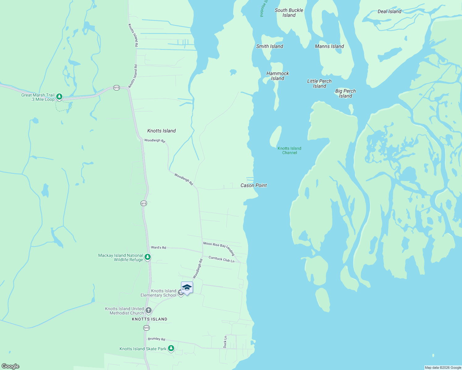 map of restaurants, bars, coffee shops, grocery stores, and more near 101 Kingfisher in Currituck