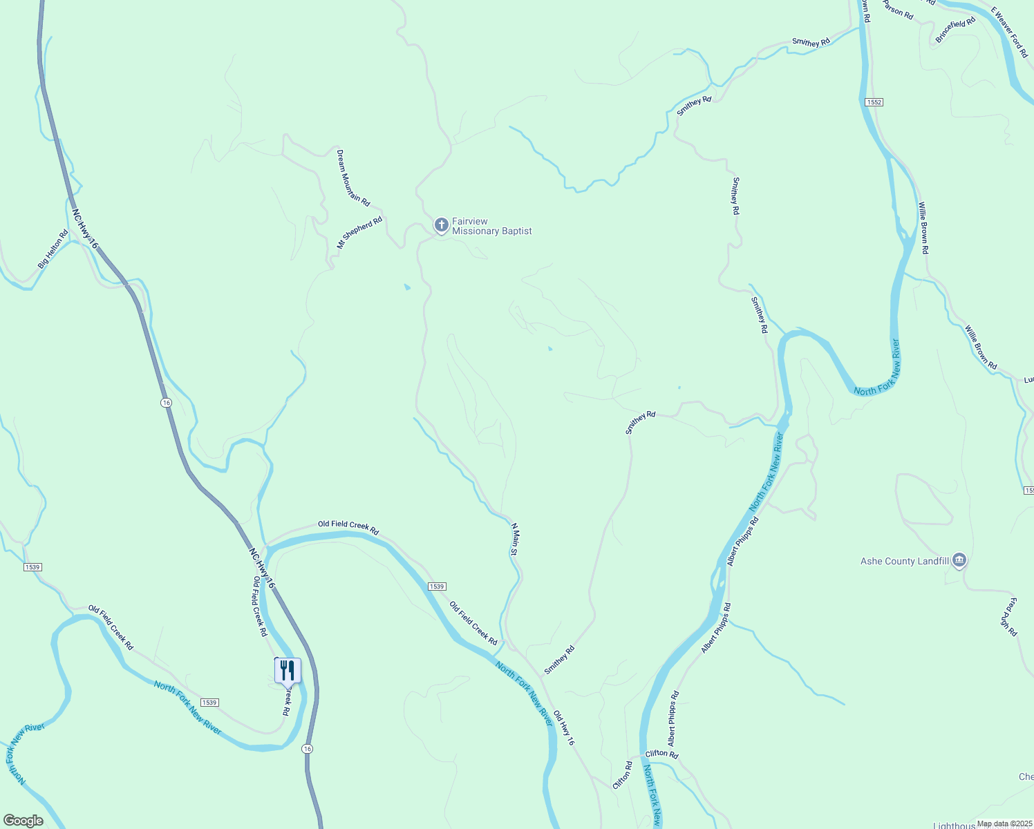 map of restaurants, bars, coffee shops, grocery stores, and more near 480 Dale Blevins Road in Grassy Creek