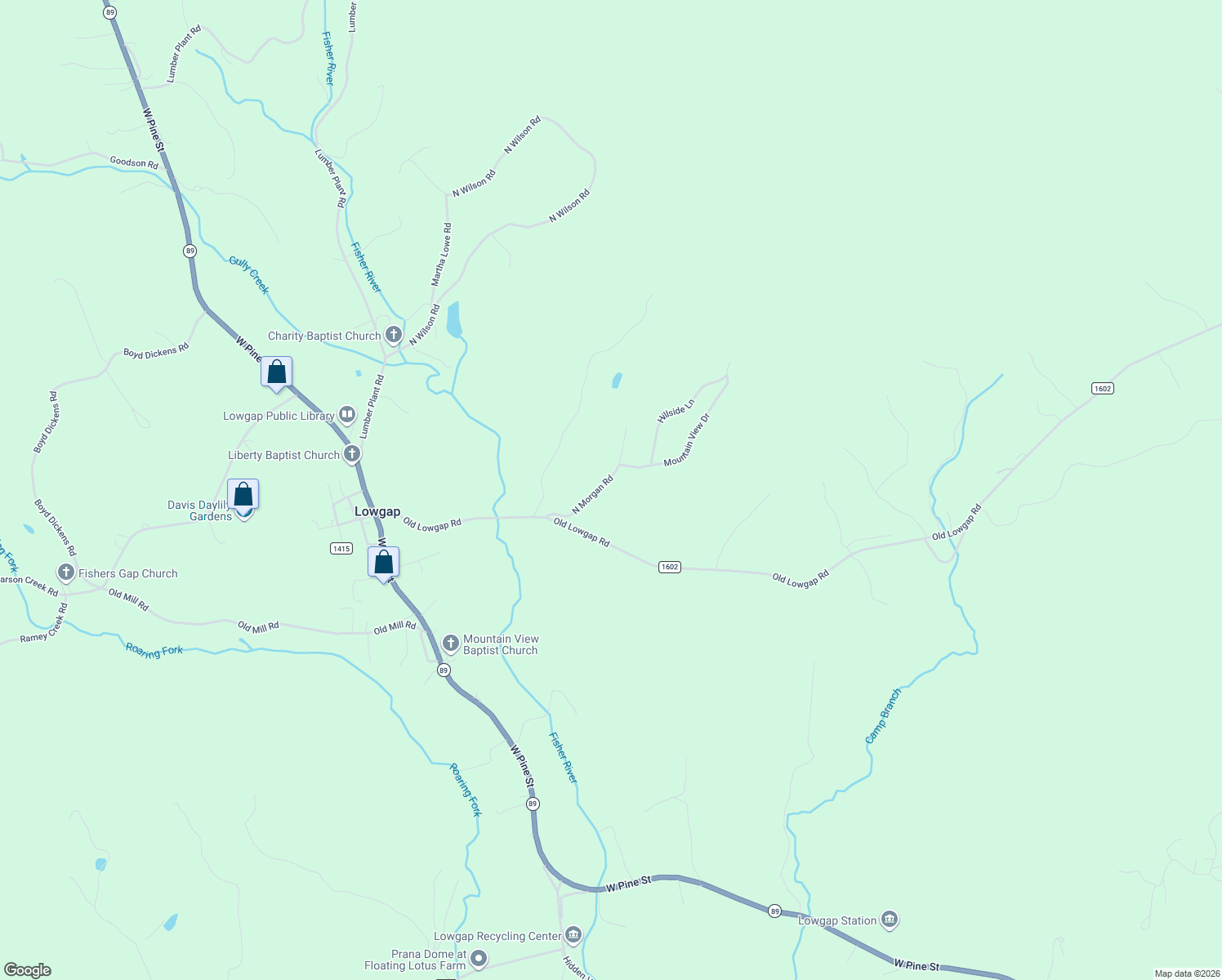 map of restaurants, bars, coffee shops, grocery stores, and more near 206 North Morgan Road in Lowgap