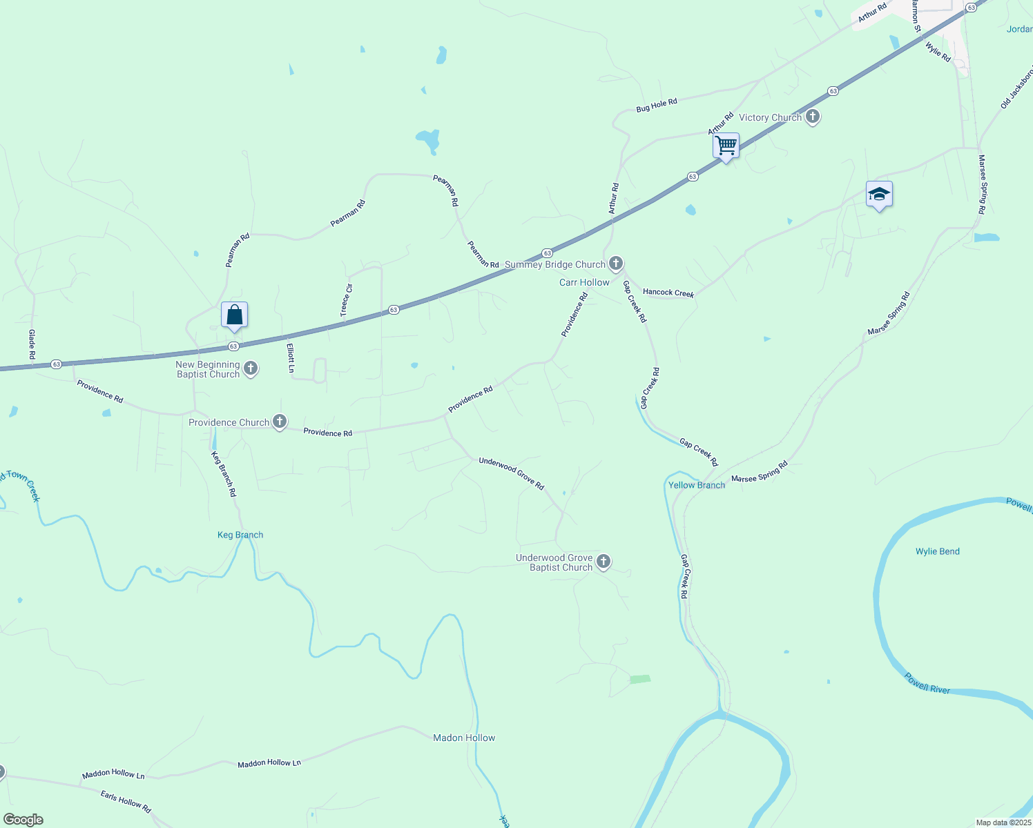 map of restaurants, bars, coffee shops, grocery stores, and more near 139 Kendal Lane in Cumberland Gap