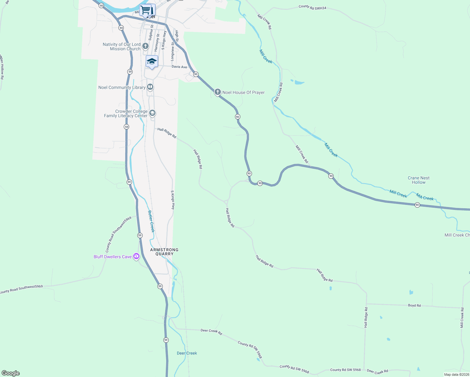 map of restaurants, bars, coffee shops, grocery stores, and more near 116 Old Pine Trail in Noel
