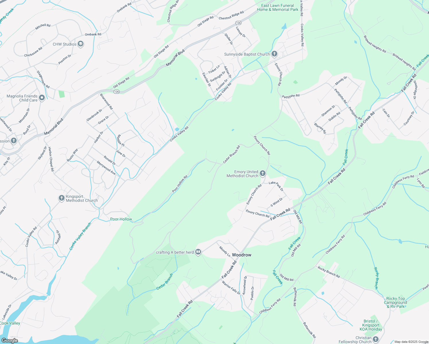 map of restaurants, bars, coffee shops, grocery stores, and more near 777 Cedar Branch Road in Kingsport