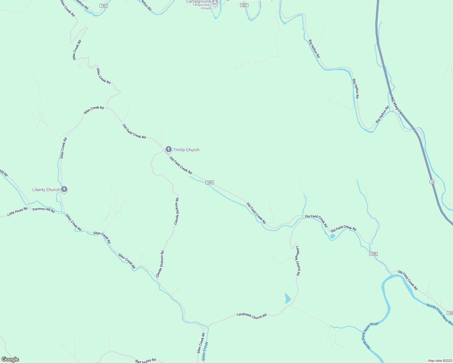 map of restaurants, bars, coffee shops, grocery stores, and more near 5038 Old Field Creek Road in Grassy Creek