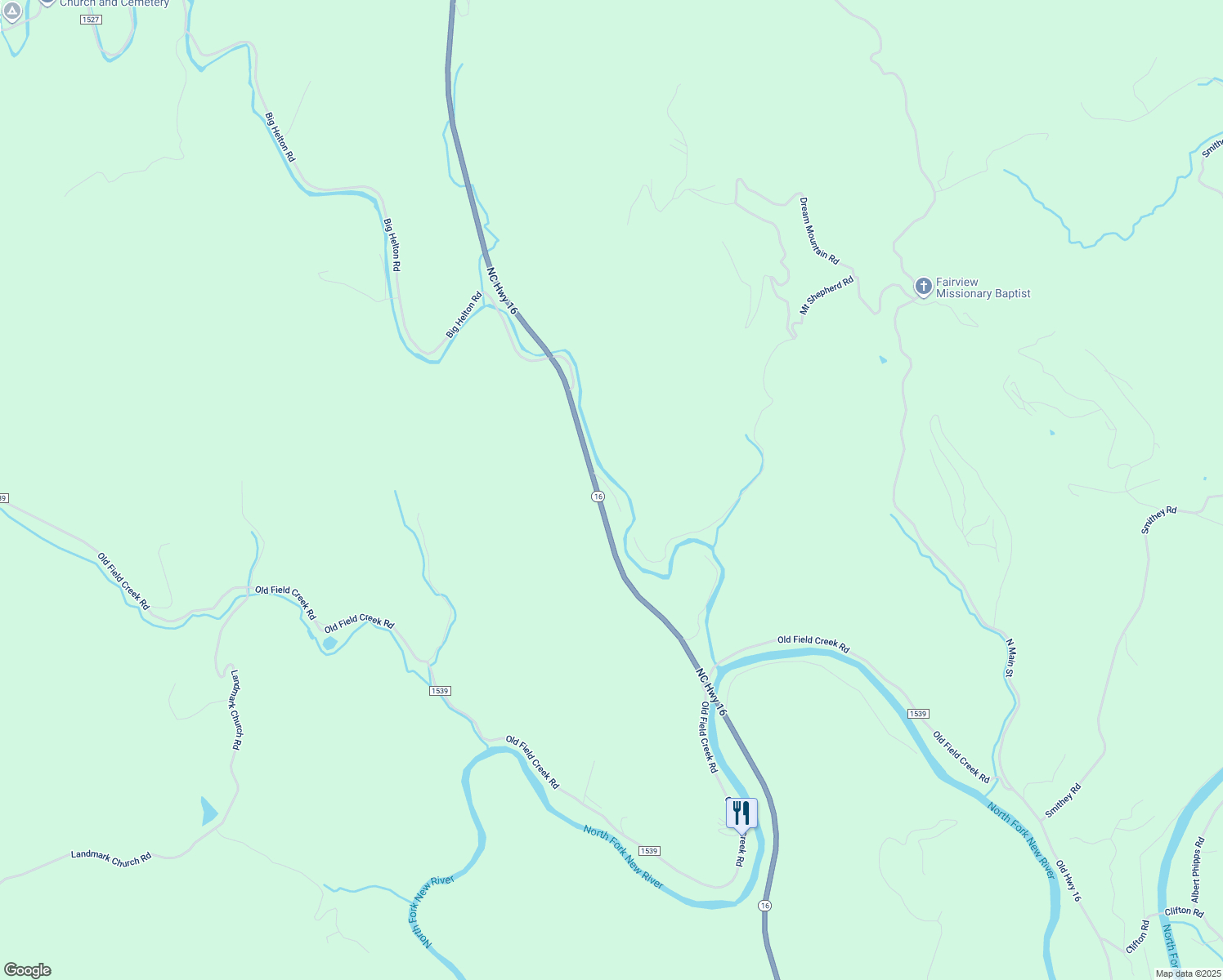 map of restaurants, bars, coffee shops, grocery stores, and more near 8984 North Carolina 16 in Grassy Creek