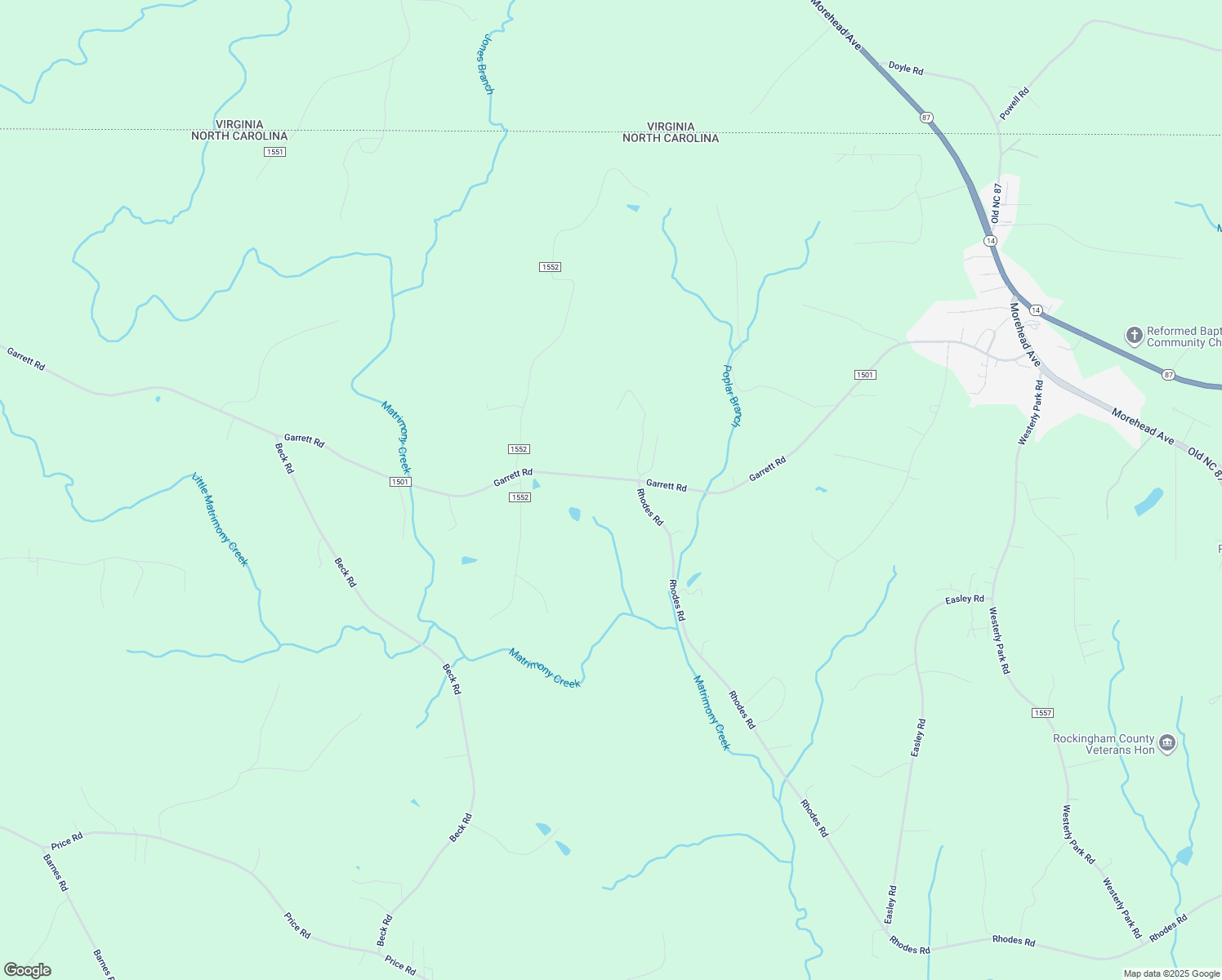 map of restaurants, bars, coffee shops, grocery stores, and more near 1710 Rhodes Road in Eden