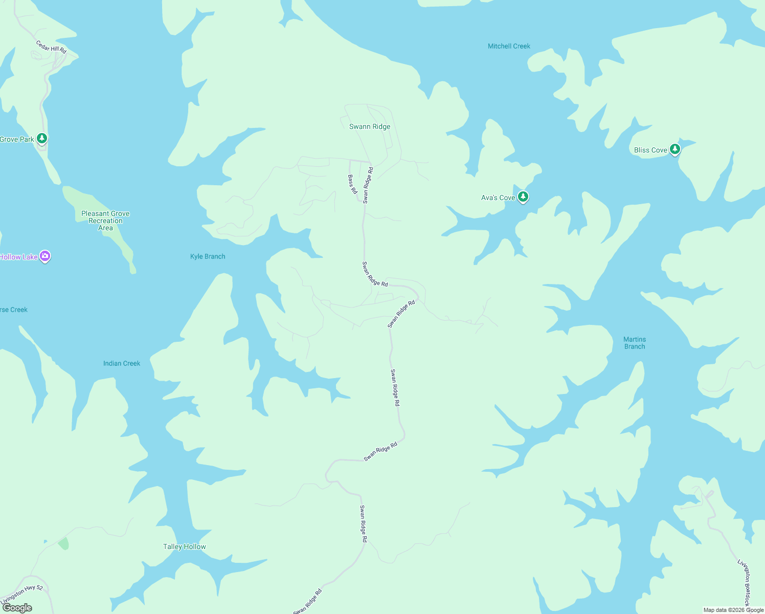 map of restaurants, bars, coffee shops, grocery stores, and more near 2454 Swan Ridge in Hilham