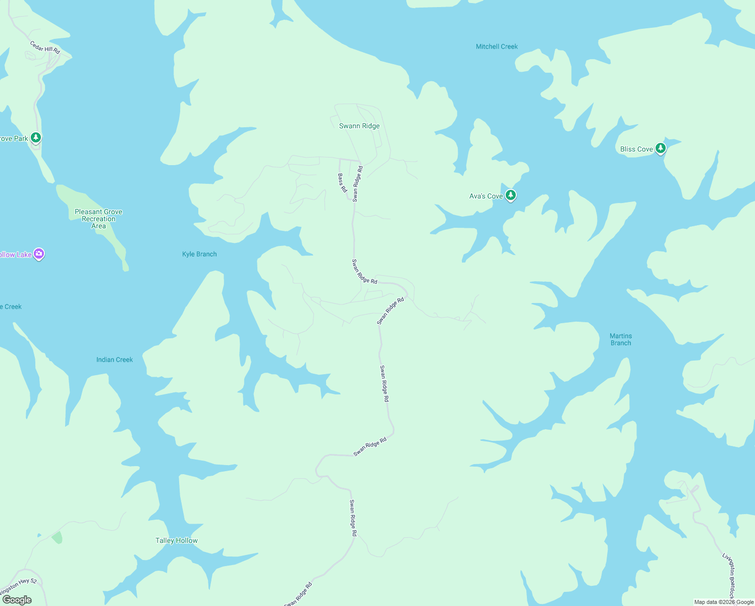 map of restaurants, bars, coffee shops, grocery stores, and more near 2454 Swan Ridge in Hilham