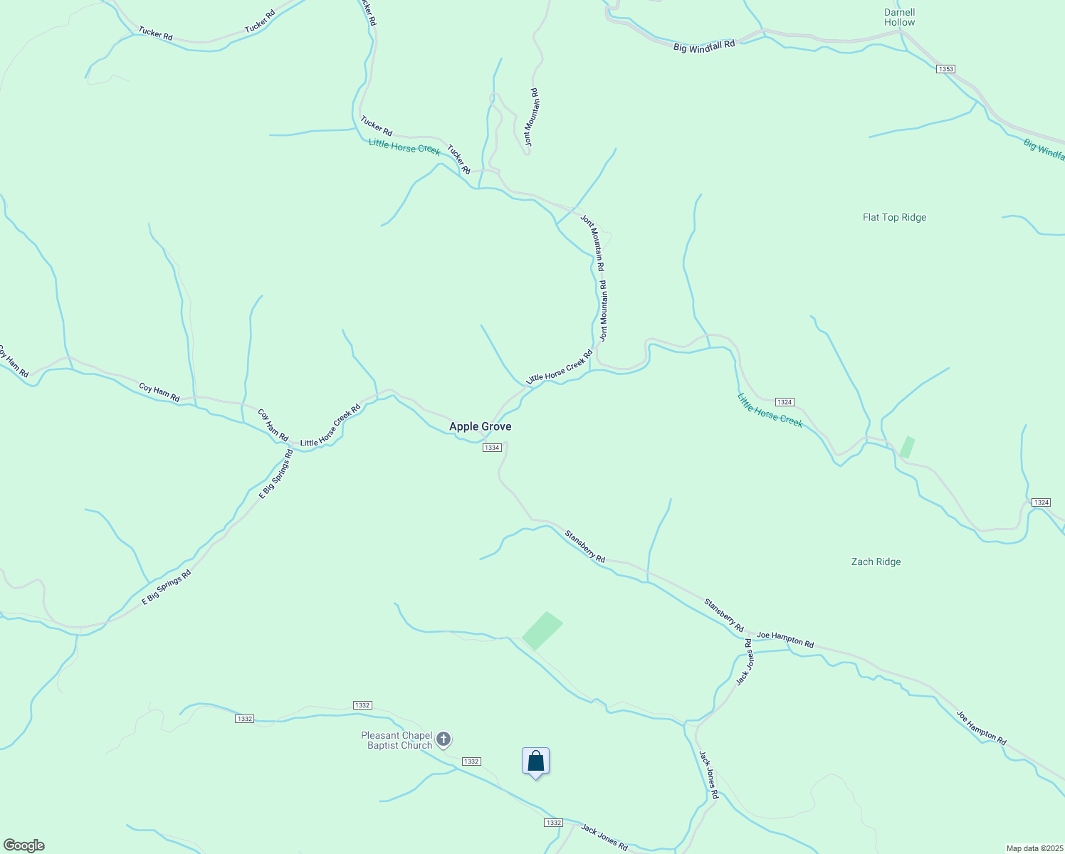 map of restaurants, bars, coffee shops, grocery stores, and more near 383 Little Horse Creek Road in Lansing