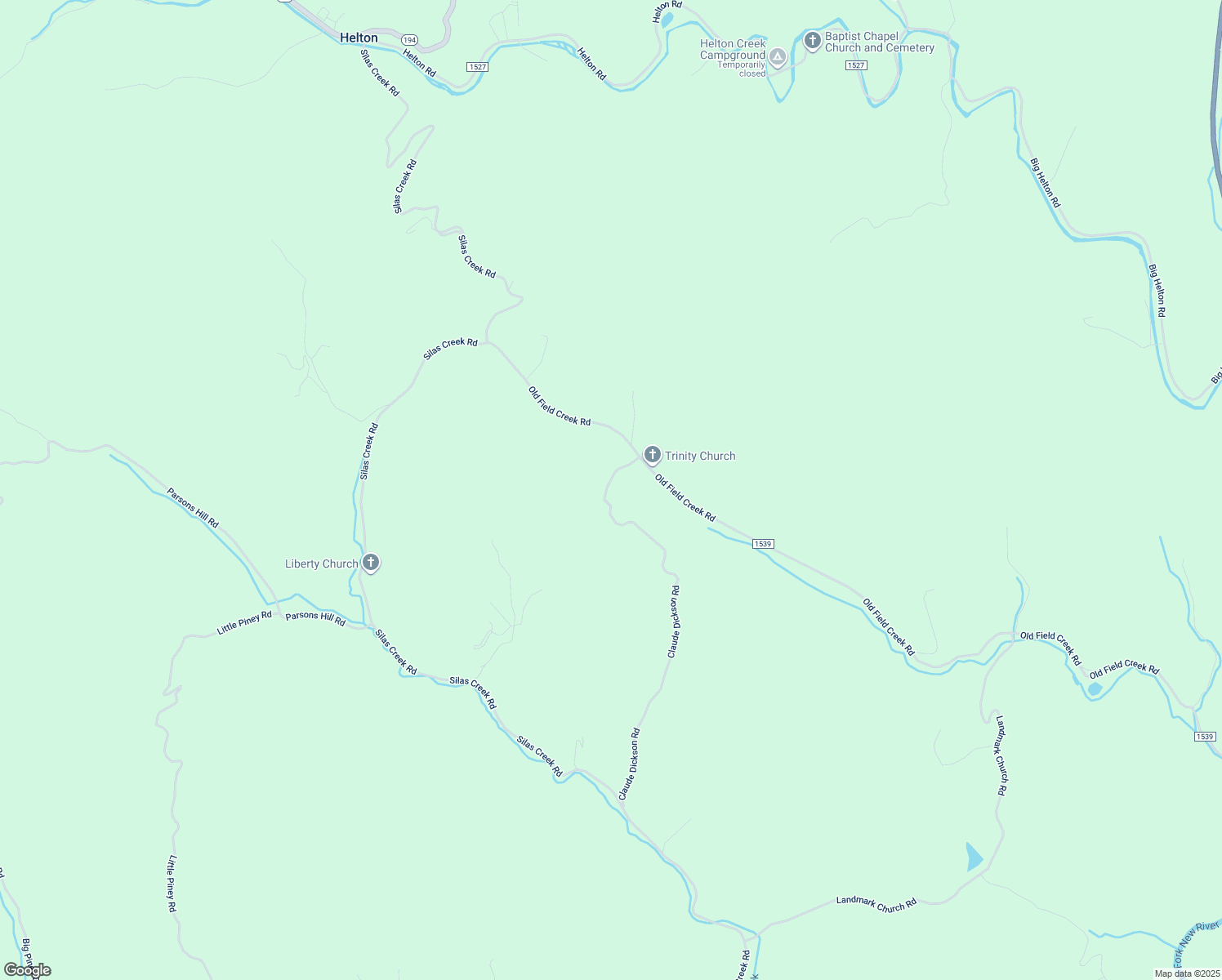 map of restaurants, bars, coffee shops, grocery stores, and more near 5254 Old Field Creek Road in Grassy Creek