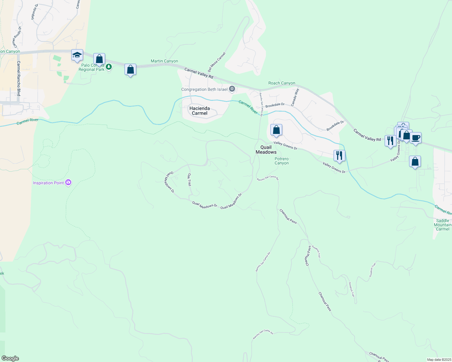 map of restaurants, bars, coffee shops, grocery stores, and more near 5462 Quail Way in Carmel-by-the-Sea