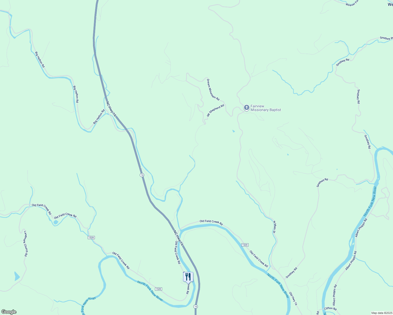 map of restaurants, bars, coffee shops, grocery stores, and more near 1153 Mount Shepherd Road in Grassy Creek
