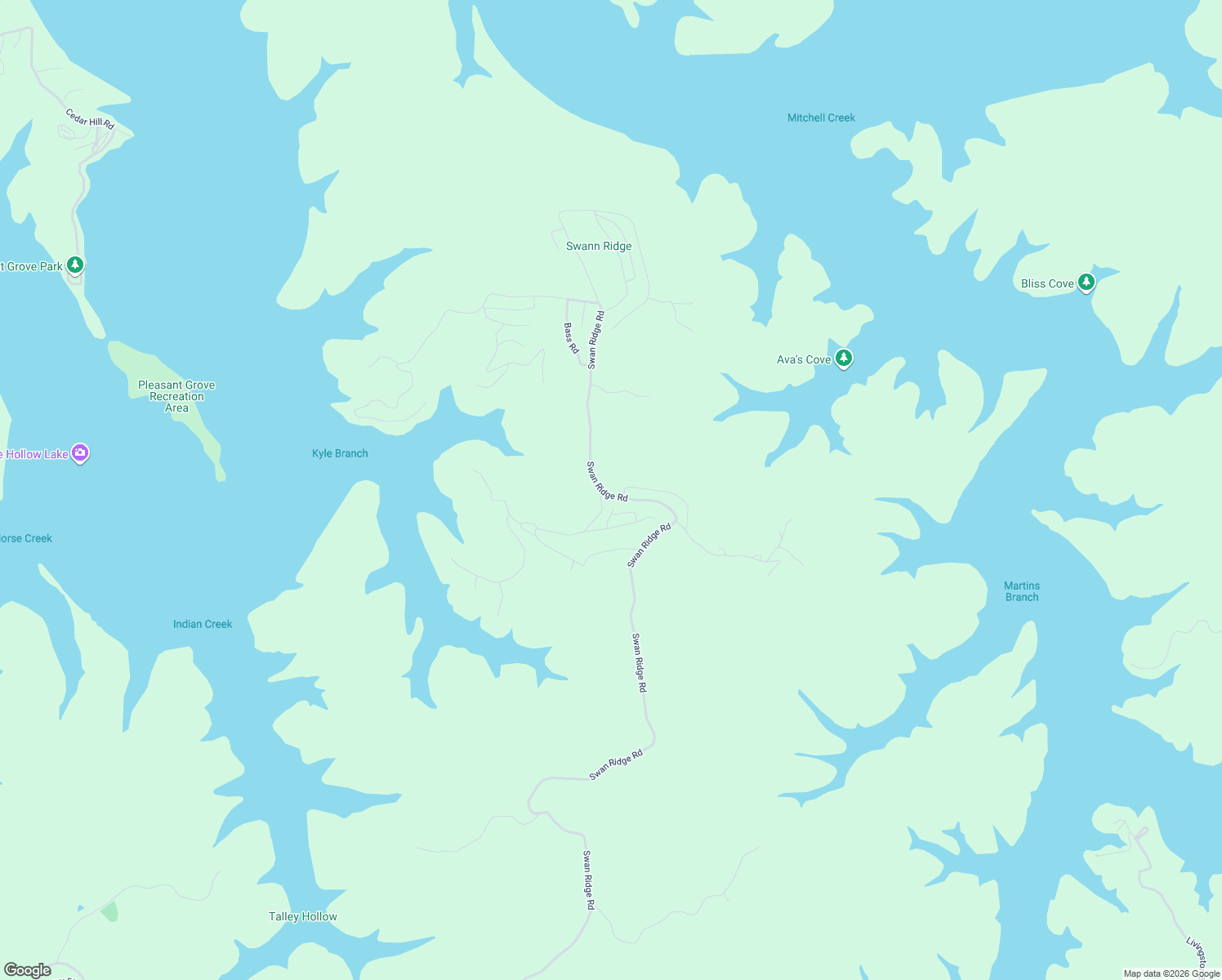 map of restaurants, bars, coffee shops, grocery stores, and more near 1481 Swann Ridge Road in Hilham