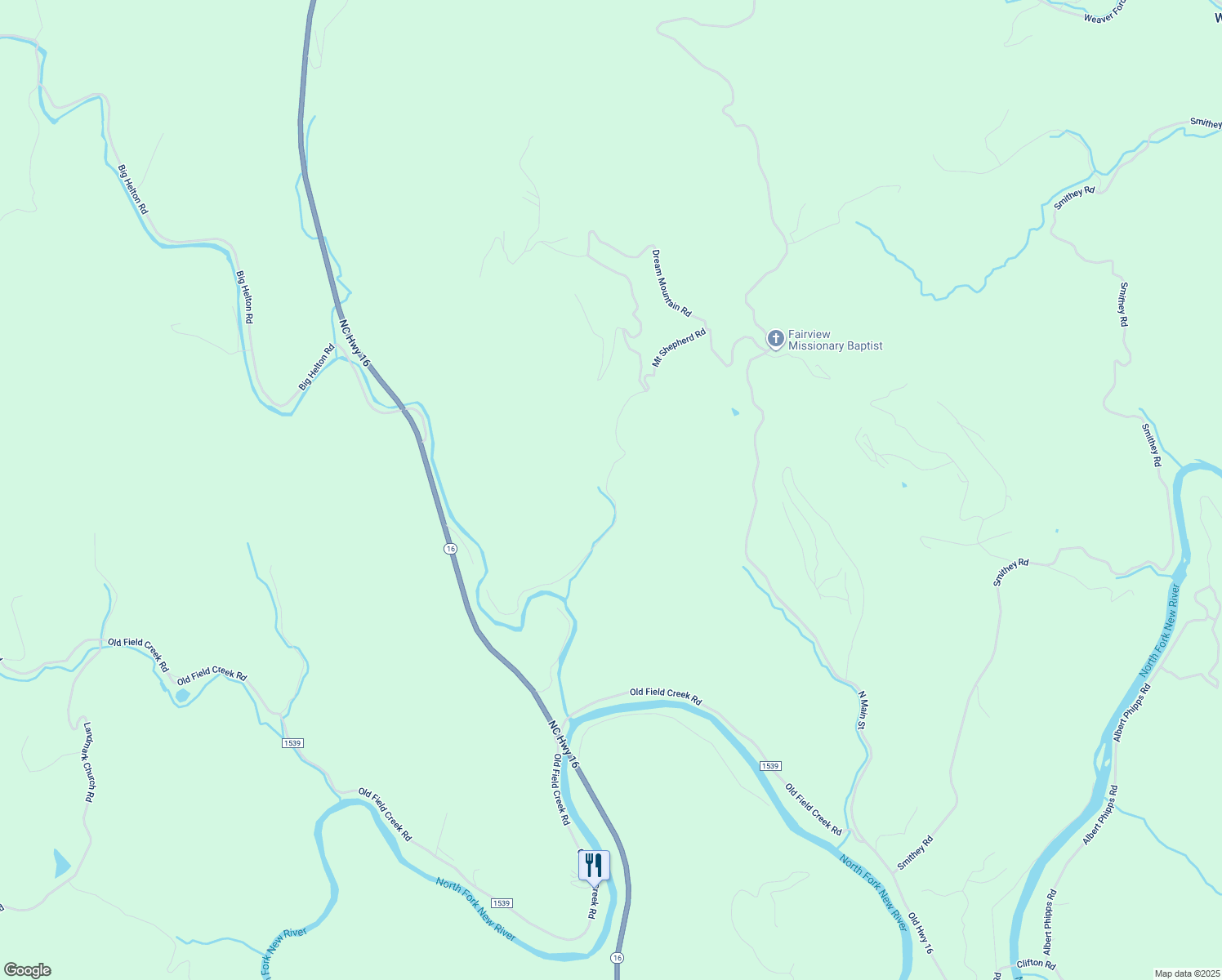 map of restaurants, bars, coffee shops, grocery stores, and more near 1153 Mount Shepherd Road in Grassy Creek