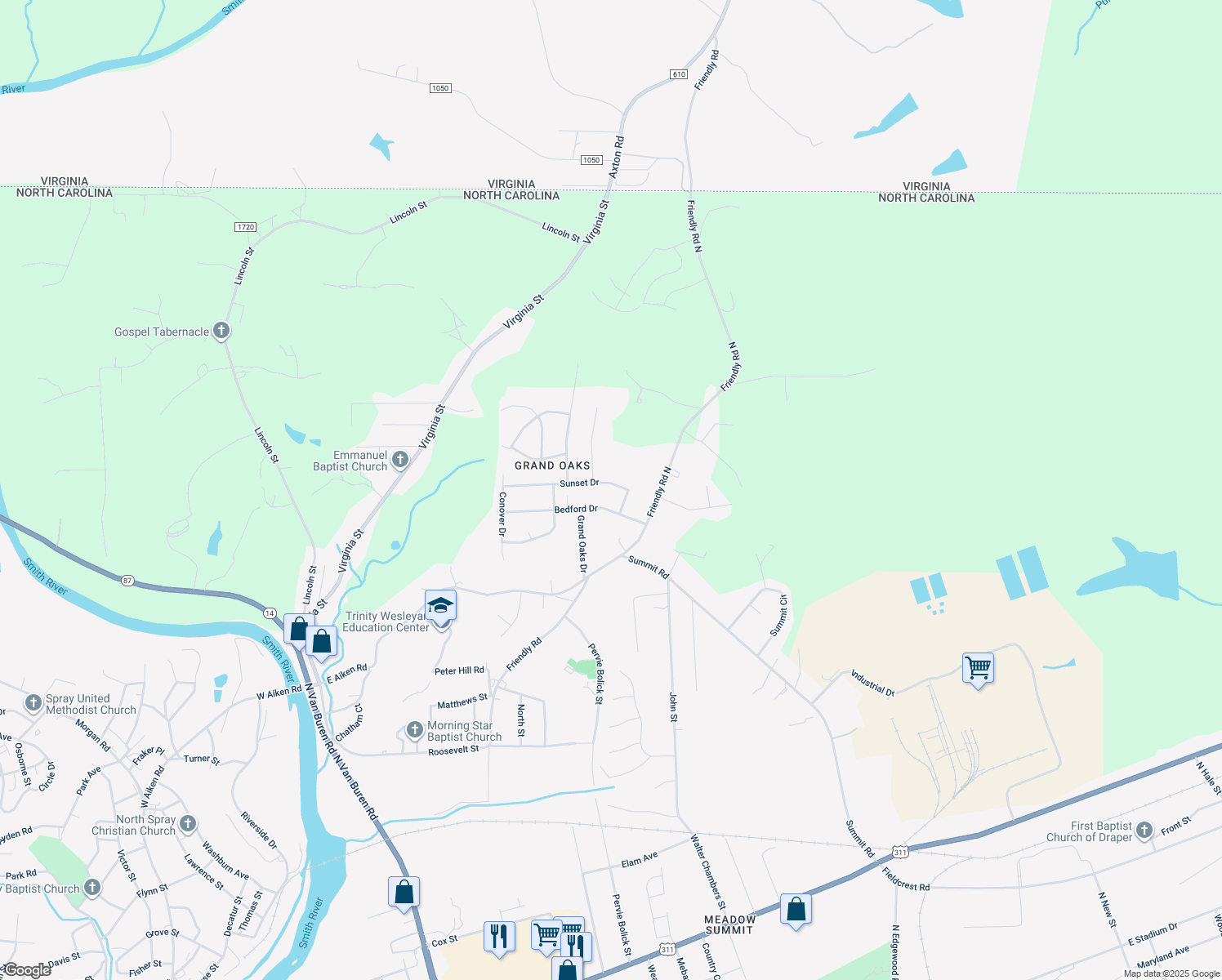 map of restaurants, bars, coffee shops, grocery stores, and more near 330 Sunset Dr in Eden