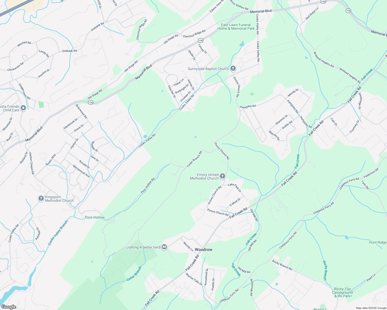 map of restaurants, bars, coffee shops, grocery stores, and more near 877 Cedar Branch Road in Kingsport