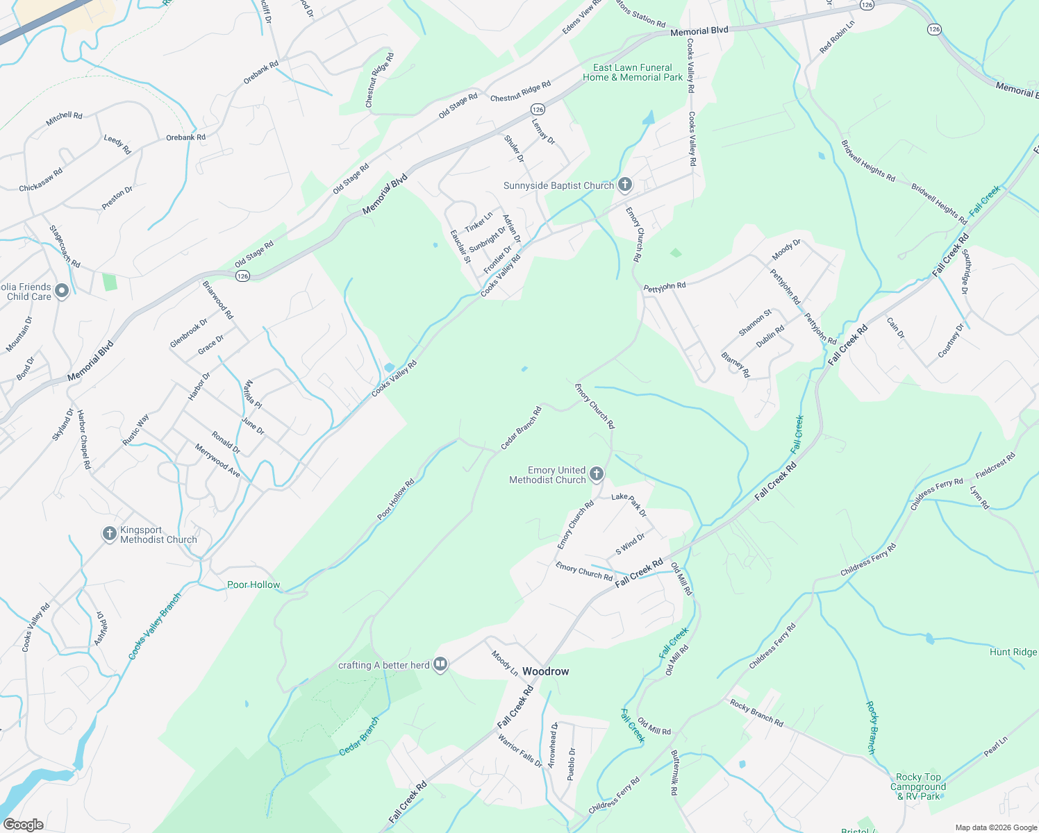 map of restaurants, bars, coffee shops, grocery stores, and more near 877 Cedar Branch Road in Kingsport
