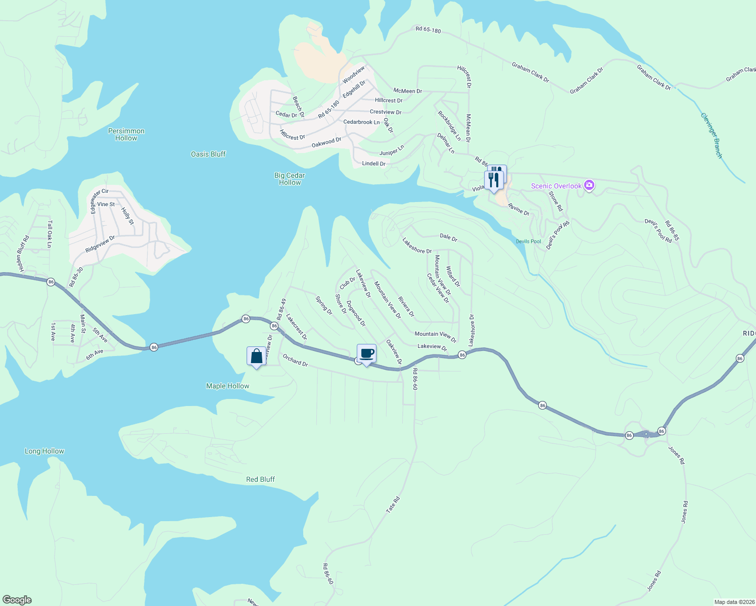 map of restaurants, bars, coffee shops, grocery stores, and more near 553-559 Lakeview Dr in Taney