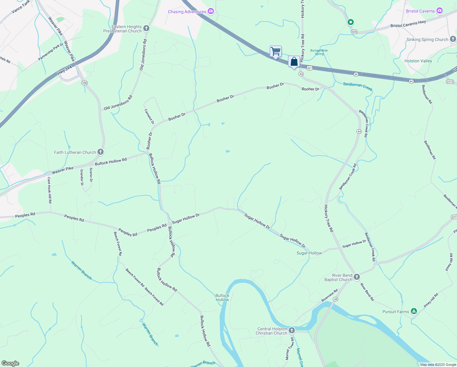 map of restaurants, bars, coffee shops, grocery stores, and more near 925 Sugar Hollow Drive in Bristol