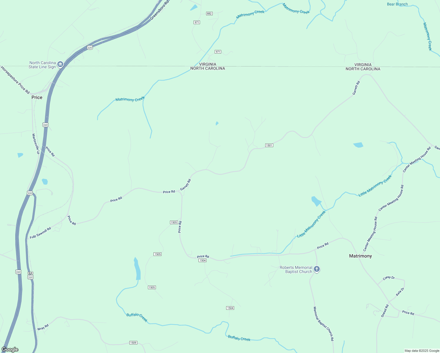 map of restaurants, bars, coffee shops, grocery stores, and more near 3208 Garrett Road in Stoneville
