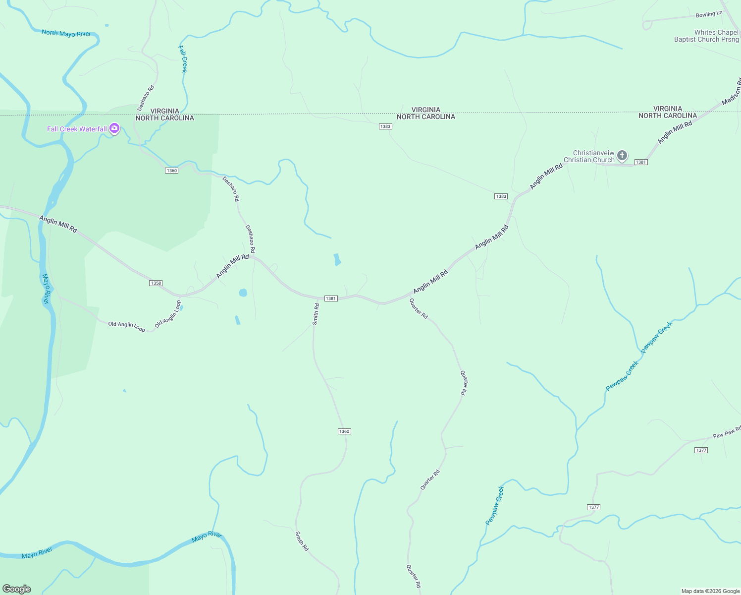 map of restaurants, bars, coffee shops, grocery stores, and more near 1331 Anglin Mill Road in Stoneville