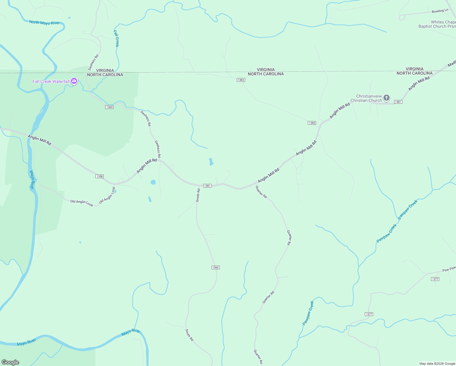 map of restaurants, bars, coffee shops, grocery stores, and more near 1331 Anglin Mill Road in Stoneville
