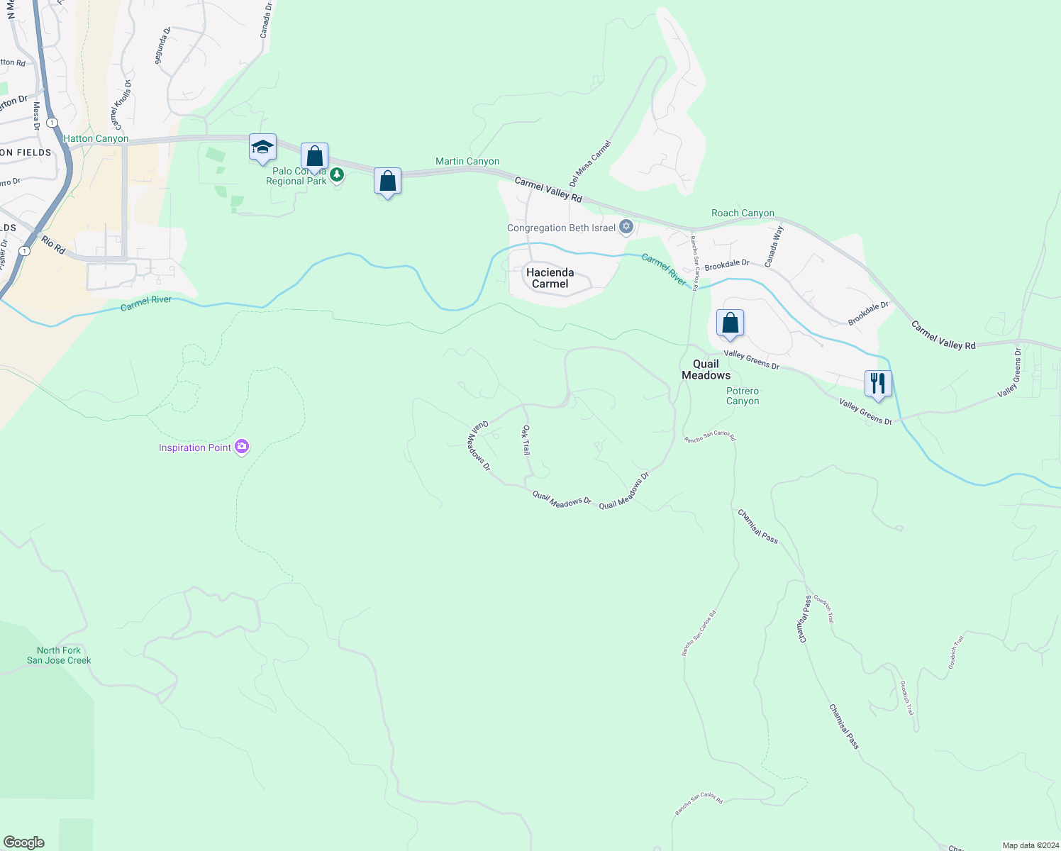 map of restaurants, bars, coffee shops, grocery stores, and more near 5496 Quail Meadows Drive in Carmel