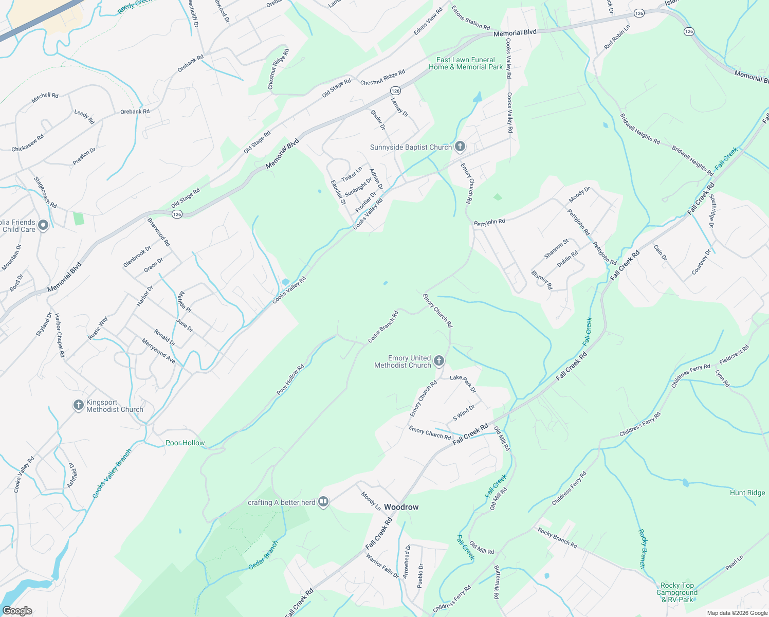 map of restaurants, bars, coffee shops, grocery stores, and more near 877 Cedar Branch Road in Kingsport