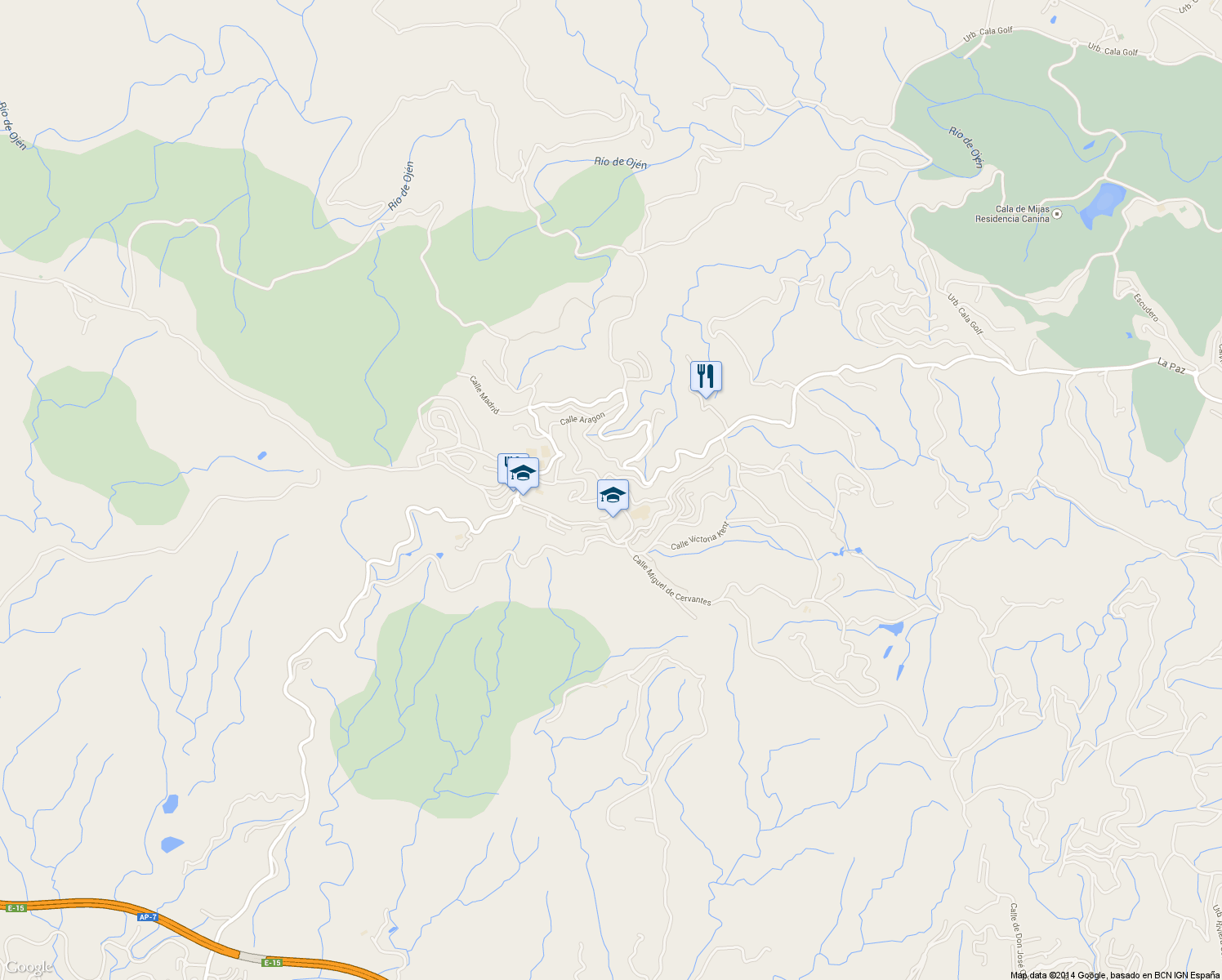 map of restaurants, bars, coffee shops, grocery stores, and more near Calle Galicia in Ojén